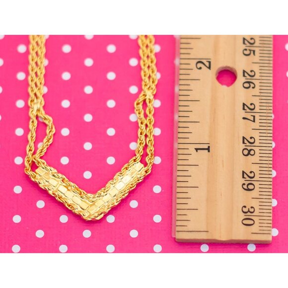 Vintage V-Shape Rhinestone Gold Tone Necklace by Avon - P9 - Picture 3 of 3